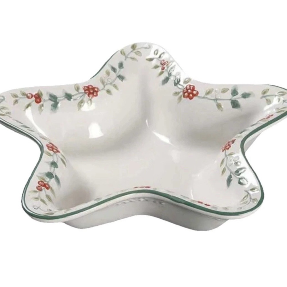 Pfaltzgraff Winterberry Holly Star Shaped Appetizer Plate Christmas  11”Dx2.5”H